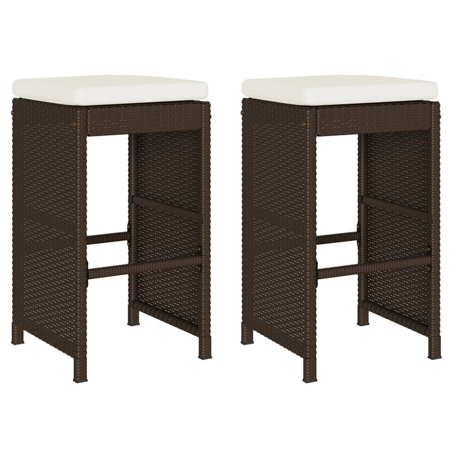 Tuinbarkrukken 2 st met kussens poly rattan bruin