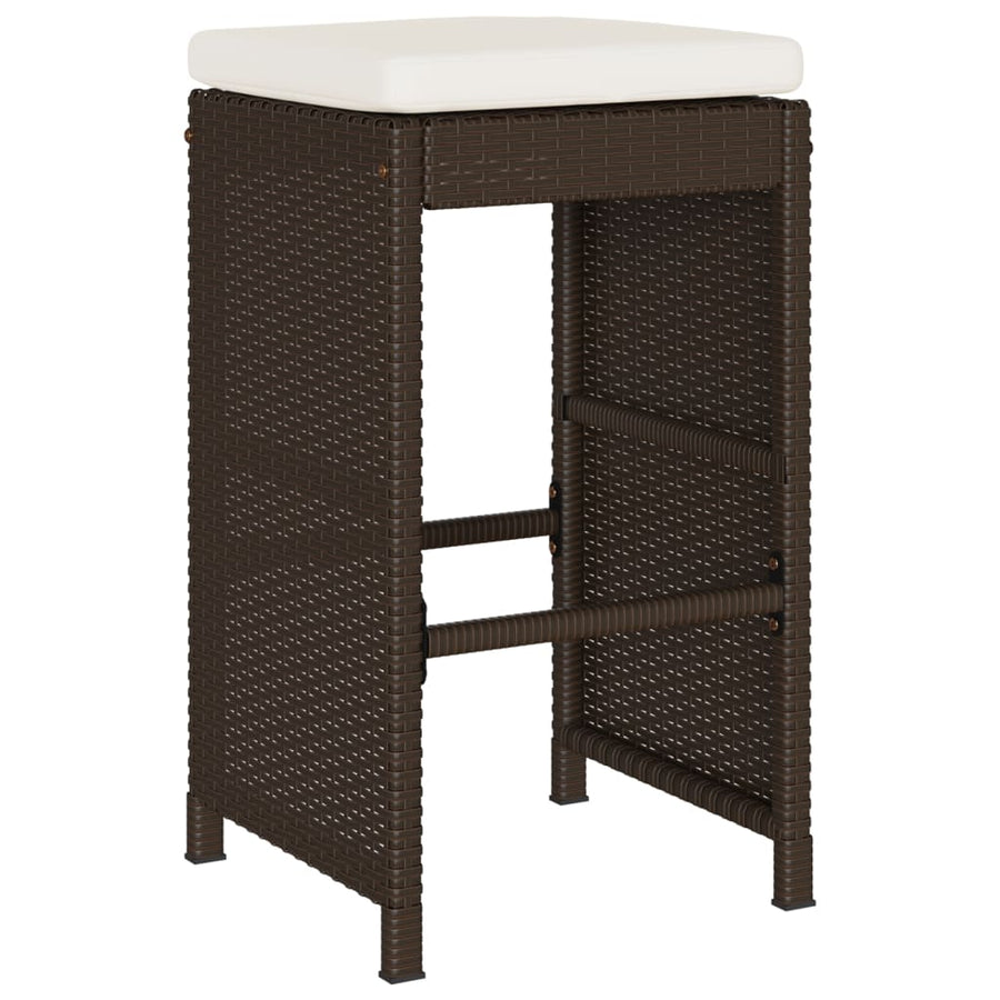 Tuinbarkrukken 2 st met kussens poly rattan bruin