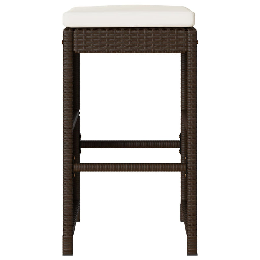 Tuinbarkrukken 2 st met kussens poly rattan bruin