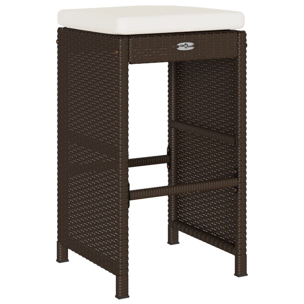 Tuinbarkrukken 2 st met kussens poly rattan bruin