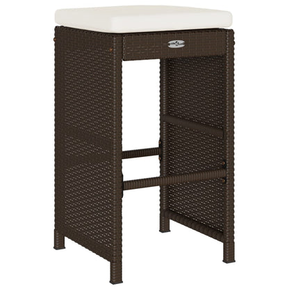 Tuinbarkrukken 2 st met kussens poly rattan bruin