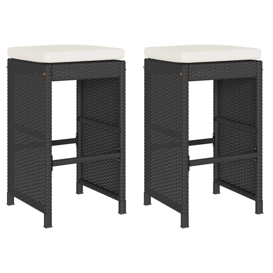 Tuinbarkrukken met kussens 2 st poly rattan zwart