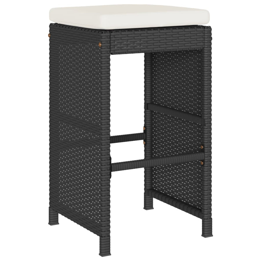 Tuinbarkrukken met kussens 2 st poly rattan zwart