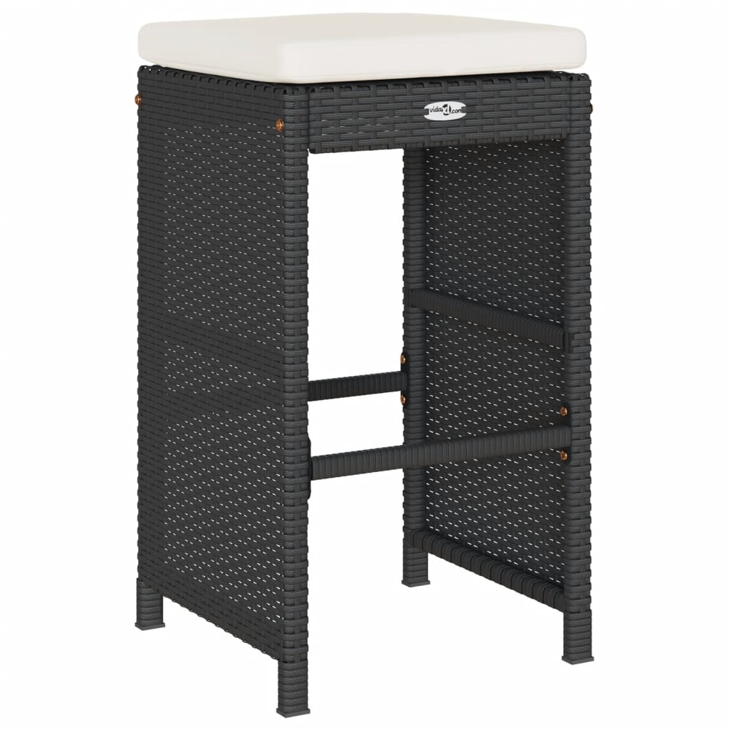 Tuinbarkrukken met kussens 2 st poly rattan zwart