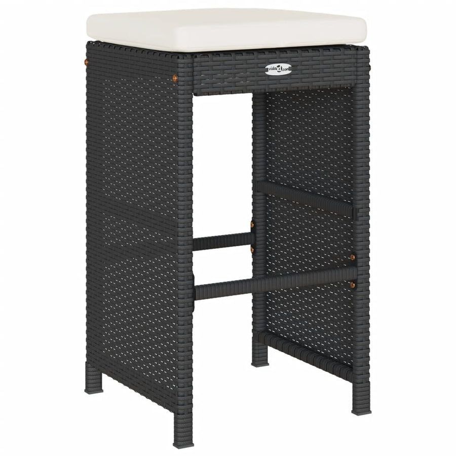 Tuinbarkrukken met kussens 2 st poly rattan zwart