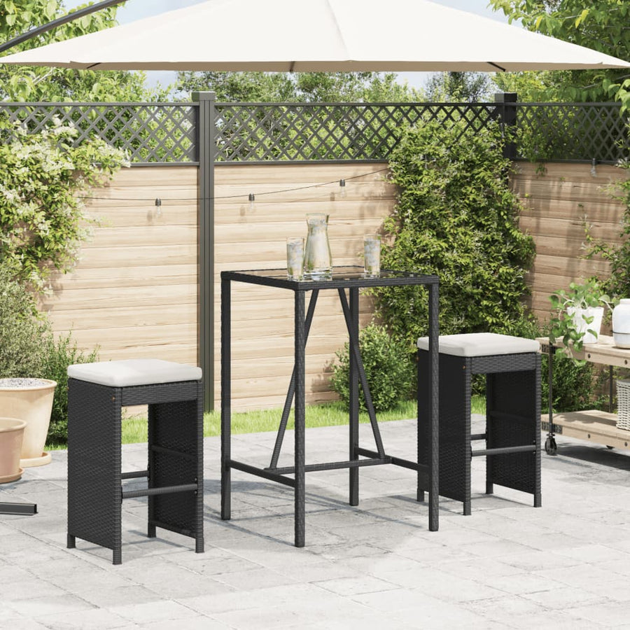 Tuinbarkrukken met kussens 2 st poly rattan zwart