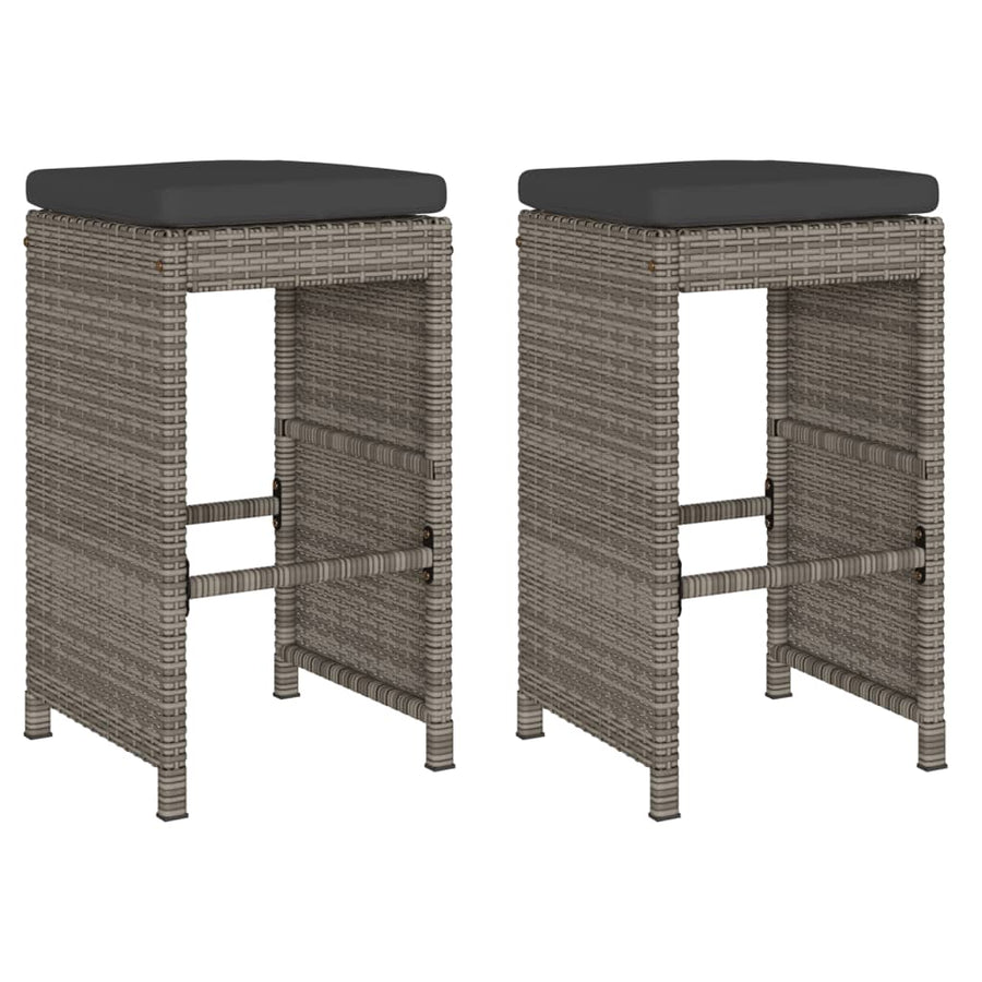 Tuinbarkrukken met kussens 2 st poly rattan grijs