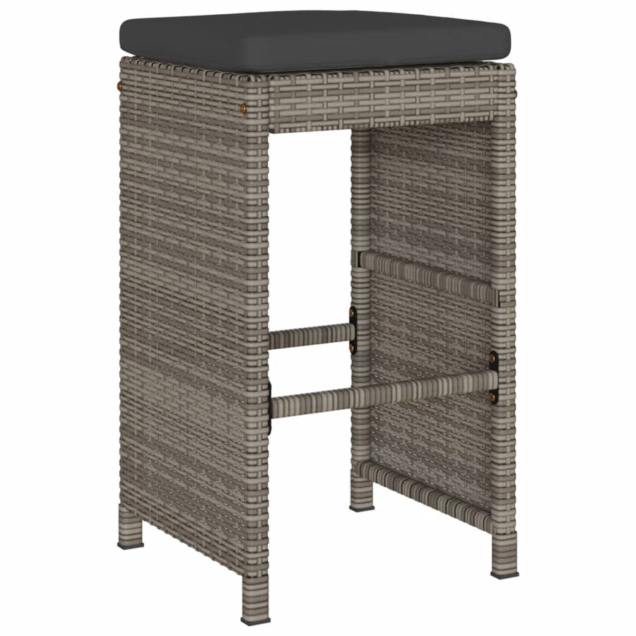 Tuinbarkrukken met kussens 2 st poly rattan grijs