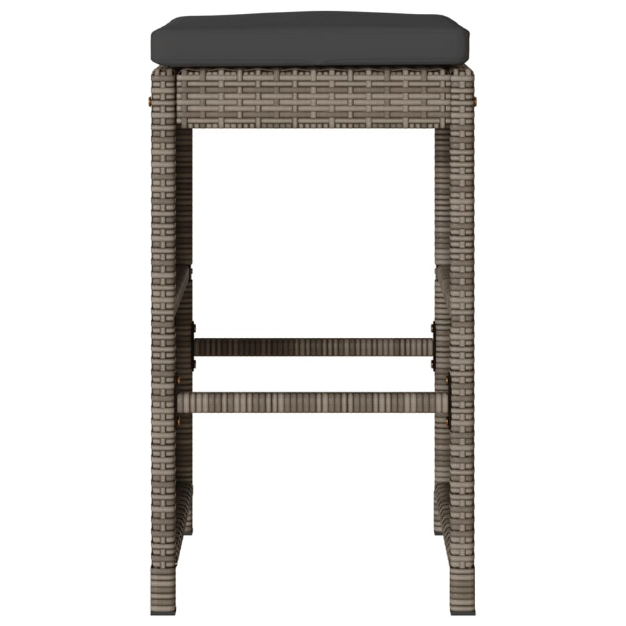 Tuinbarkrukken met kussens 2 st poly rattan grijs