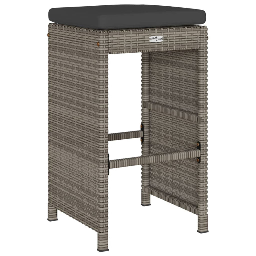 Tuinbarkrukken met kussens 2 st poly rattan grijs