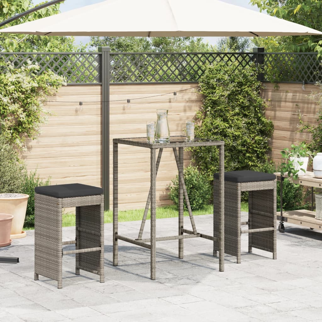 Tuinbarkrukken met kussens 2 st poly rattan grijs