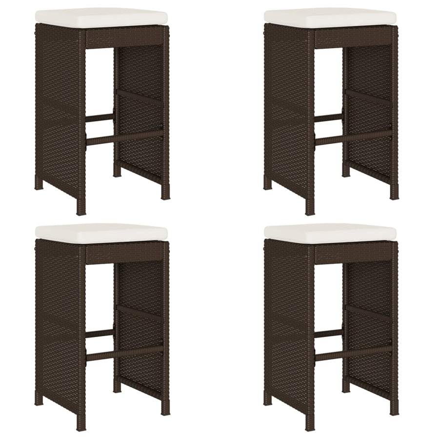 Tuinbarkrukken met kussens 4 st poly rattan bruin