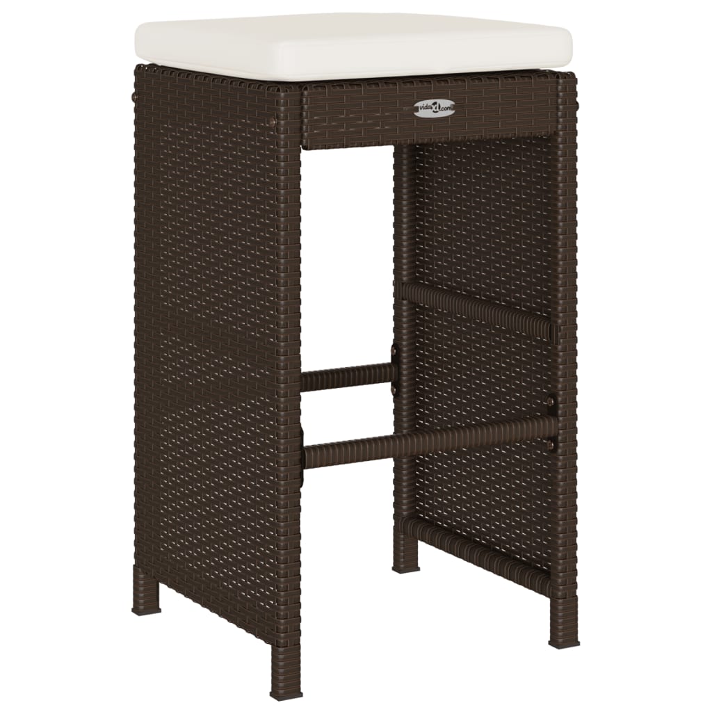 Tuinbarkrukken met kussens 4 st poly rattan bruin