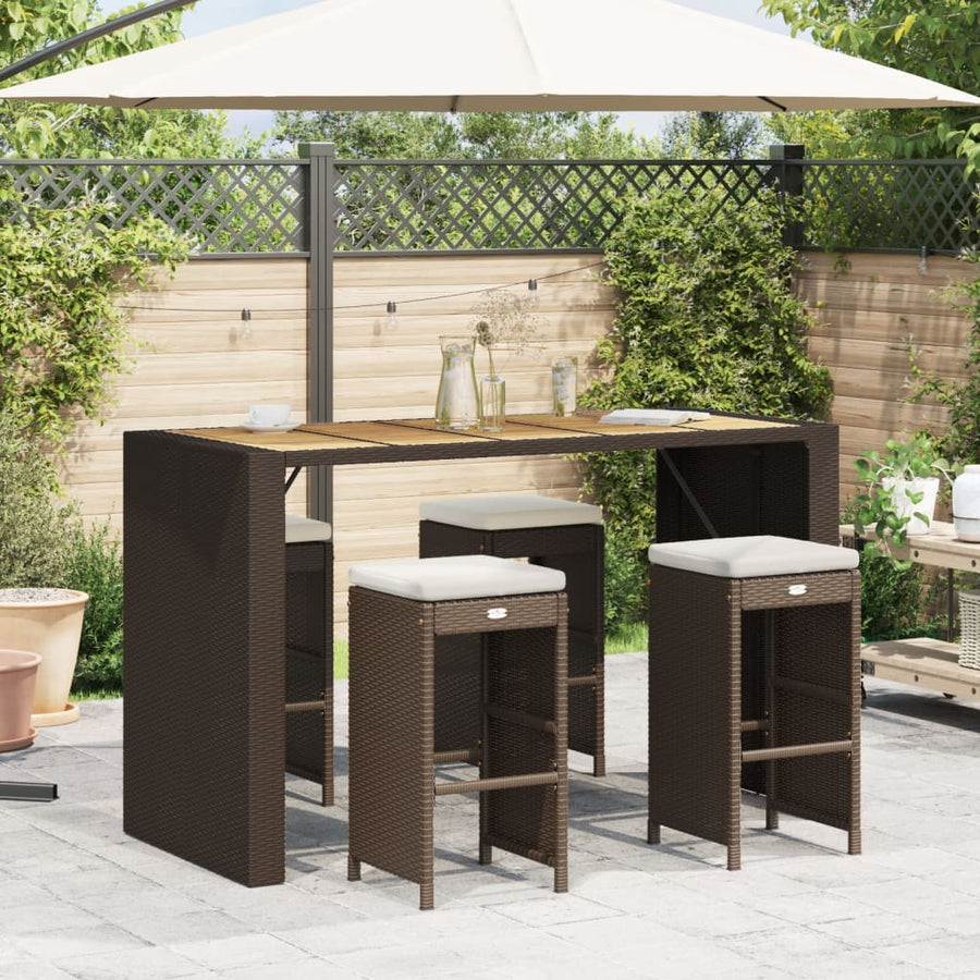 Tuinbarkrukken met kussens 4 st poly rattan bruin
