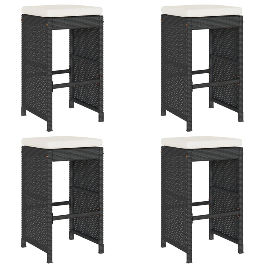 Tuinbarkrukken met kussens 4 st poly rattan zwart