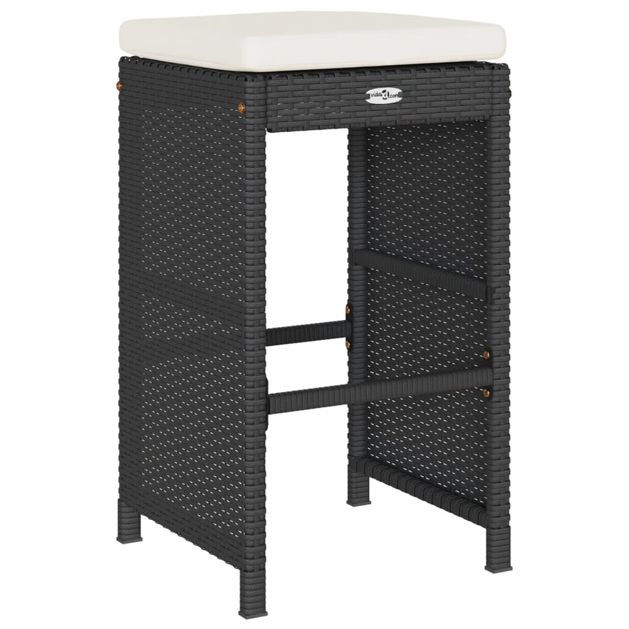 Tuinbarkrukken met kussens 4 st poly rattan zwart