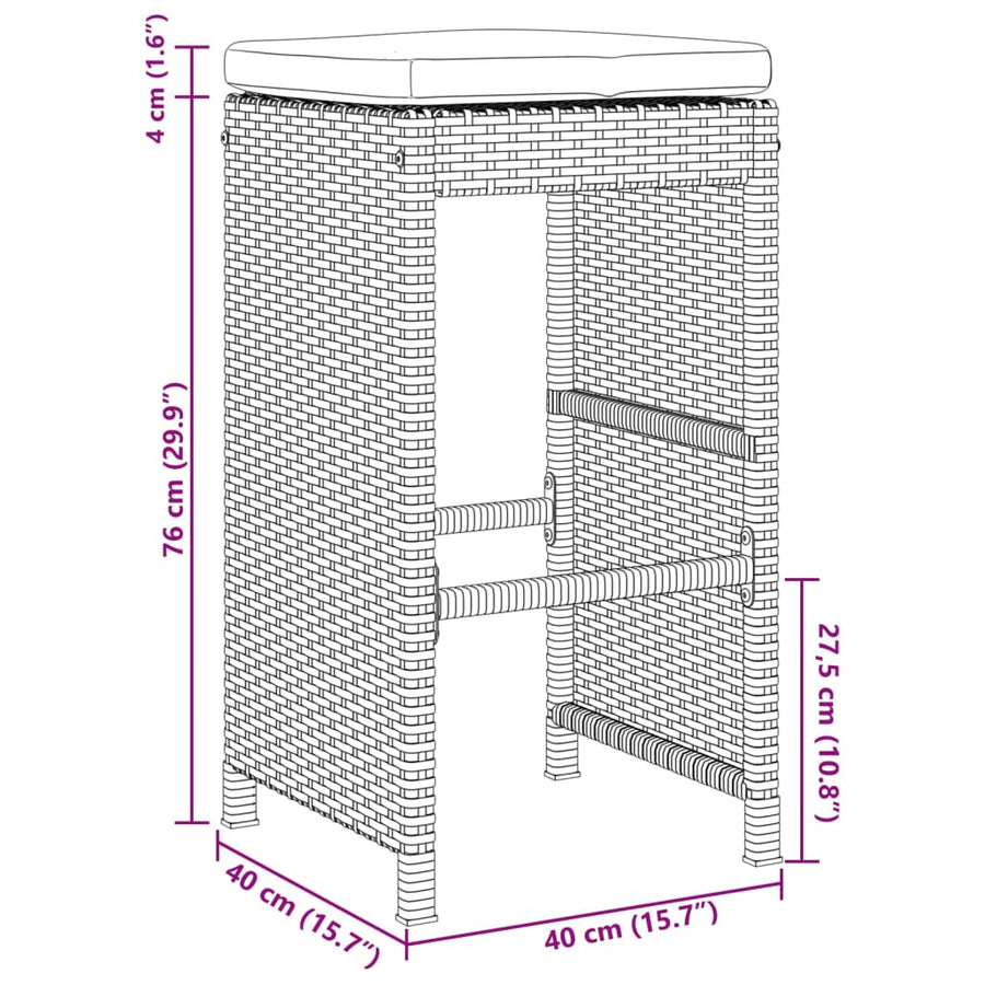 Tuinbarkrukken met kussens 4 st poly rattan zwart