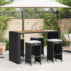 Garden bar stools with cushions 4 pcs poly rattan black