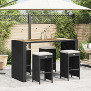 Tuinbarkruk poly rattan zwart 4 stuks met kussens