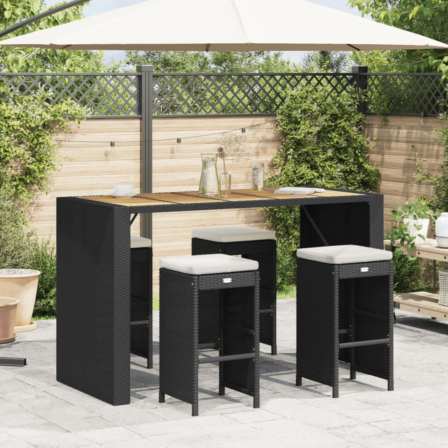 Tuinbarkrukken met kussens 4 st poly rattan zwart
