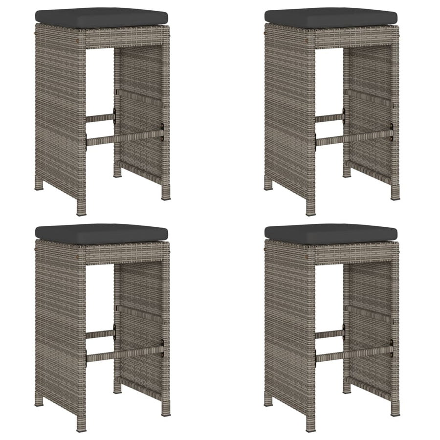 Tuinbarkrukken met kussens 4 st poly rattan grijs