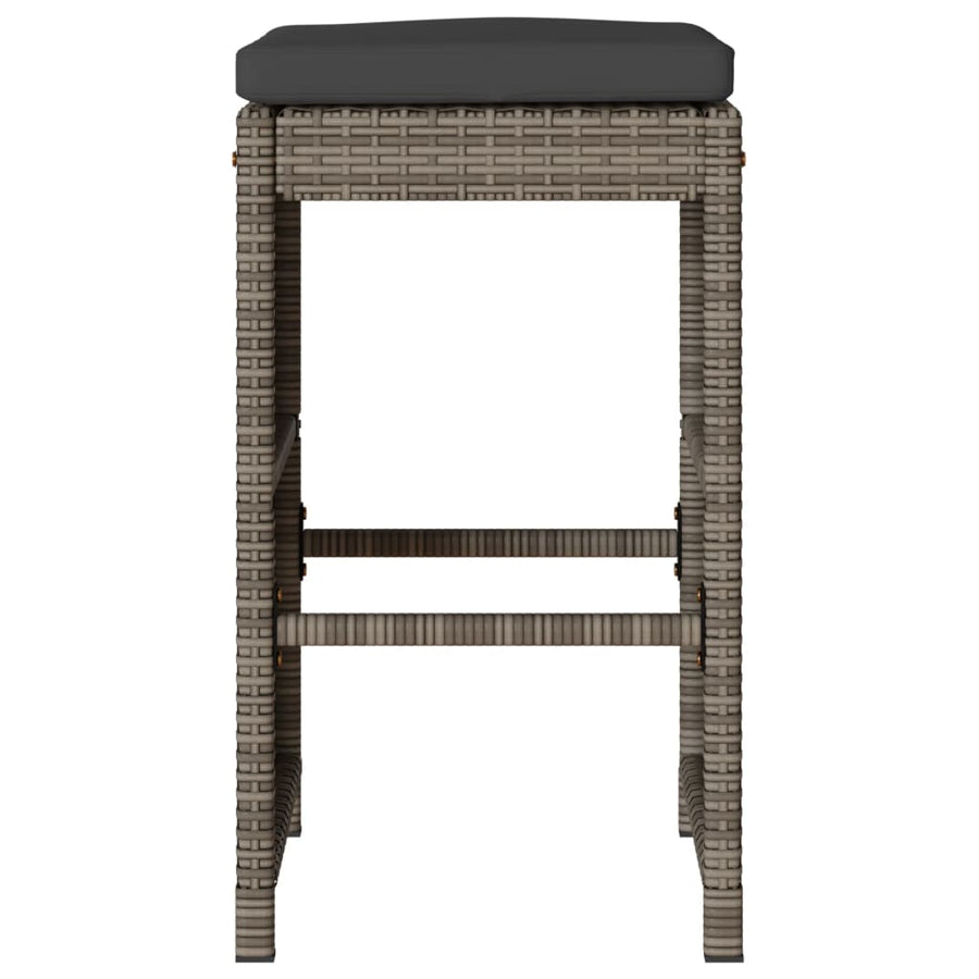 Tuinbarkrukken met kussens 4 st poly rattan grijs