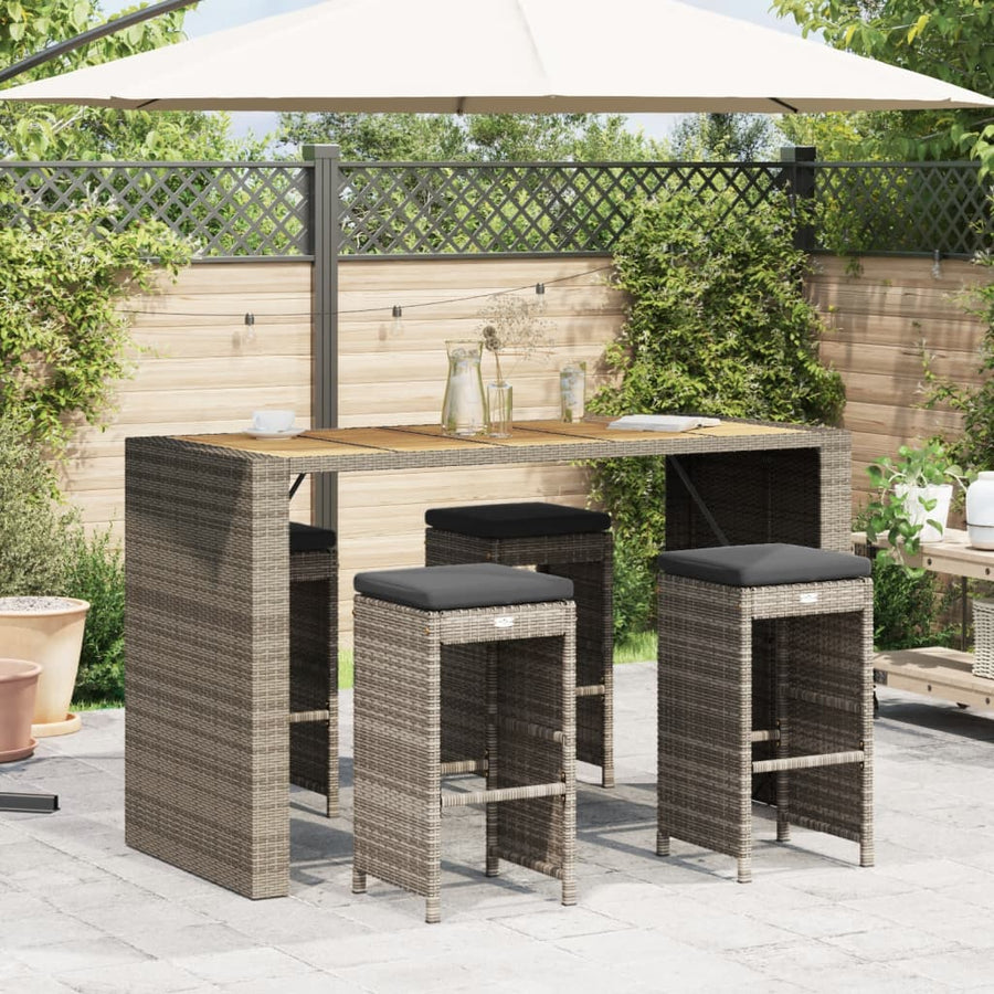 Tuinbarkrukken met kussens 4 st poly rattan grijs