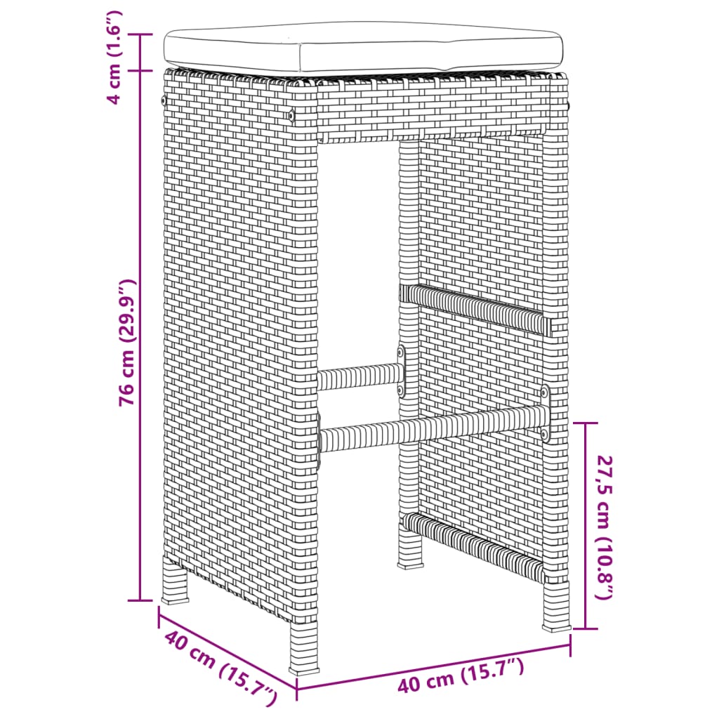 Tuinbarkrukken 6 st met kussens poly rattan bruin