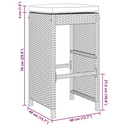 Tuinbarkrukken 6 st met kussens poly rattan bruin