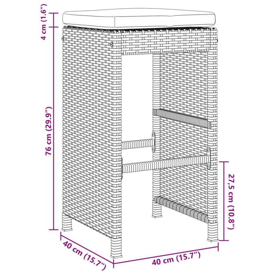 Tuinbarkrukken 6 st met kussens poly rattan bruin