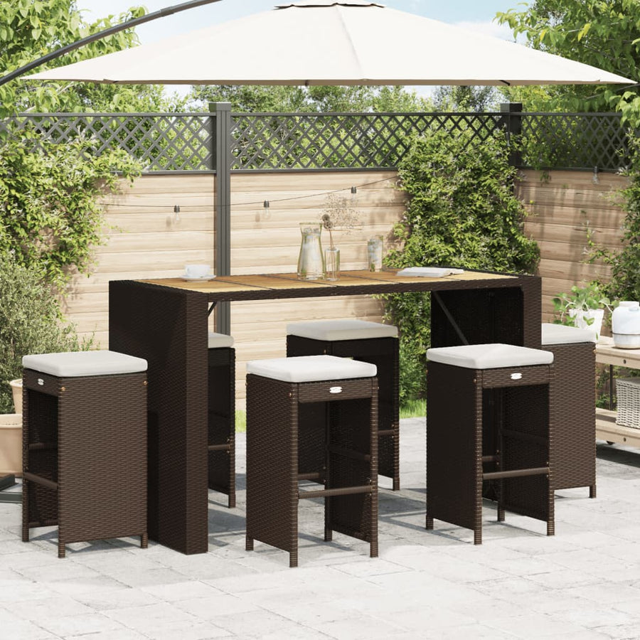Tuinbarkrukken 6 st met kussens poly rattan bruin