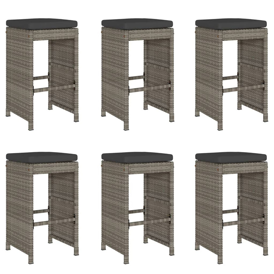 Tuinbarkrukken met kussens 6 st poly rattan grijs