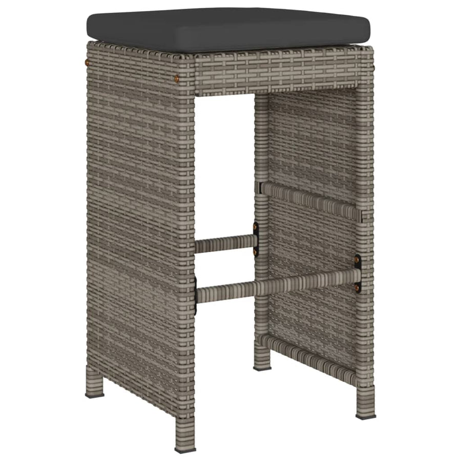 Tuinbarkrukken met kussens 6 st poly rattan grijs