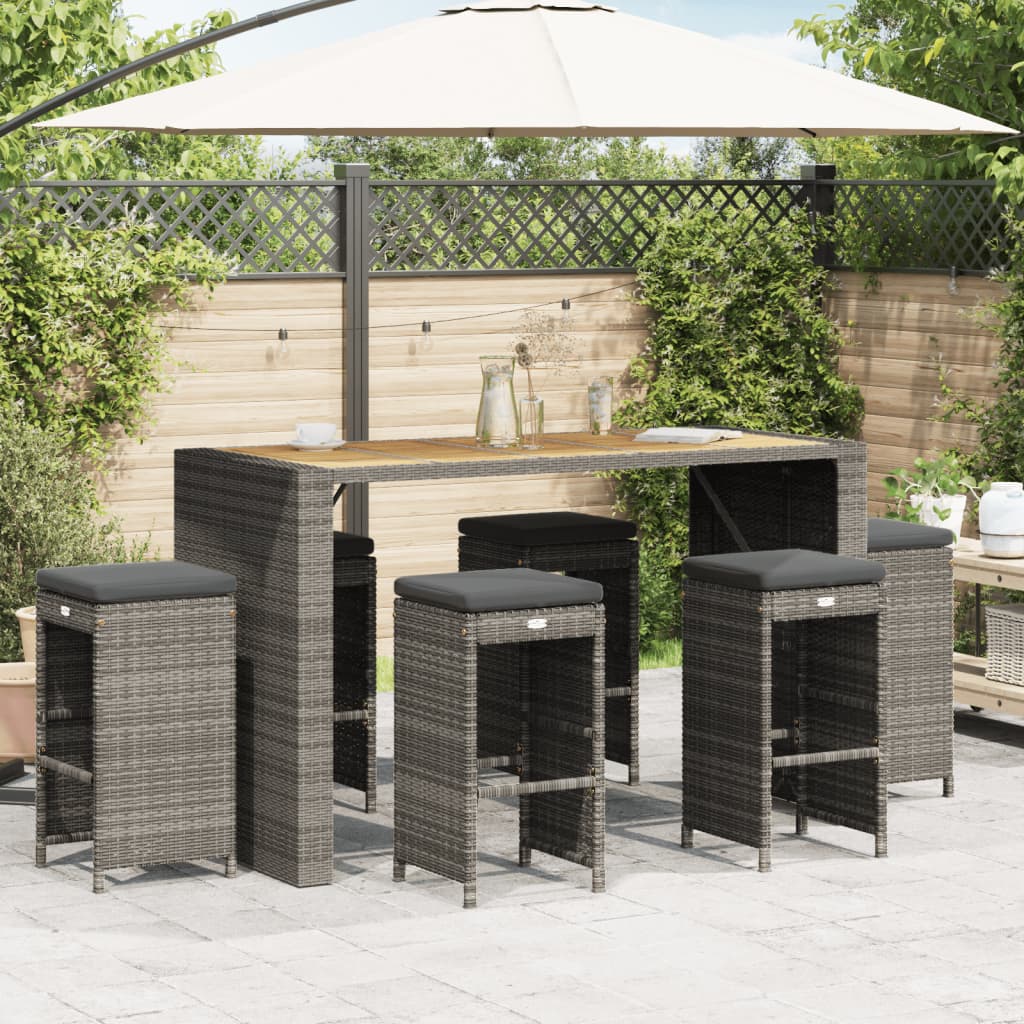 Tuinbarkrukken met kussens 6 st poly rattan grijs