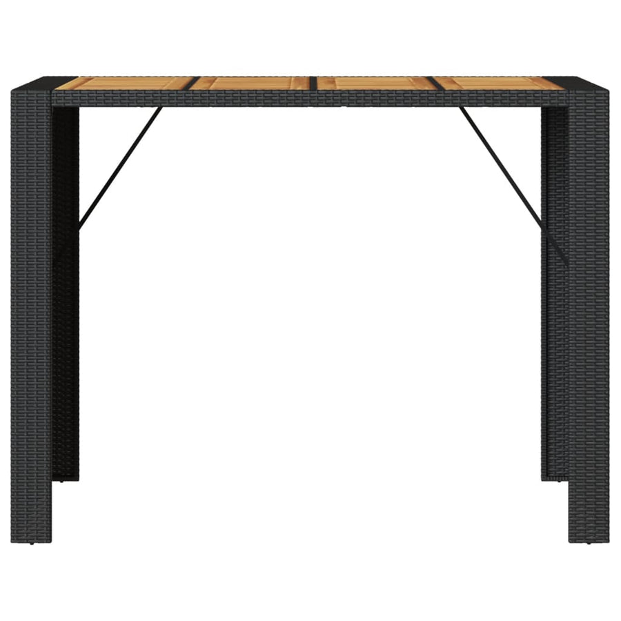 Tuintafel met acaciahouten blad 145x80x110 cm poly rattan zwart