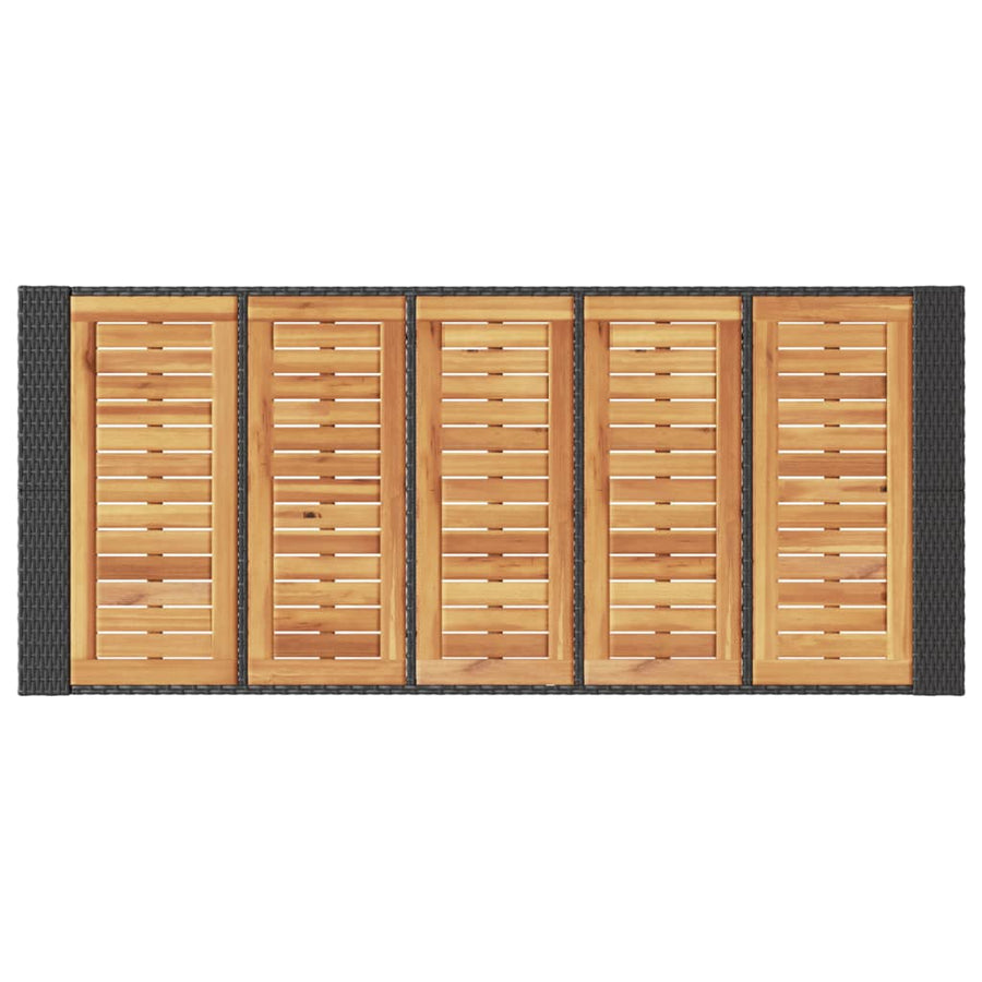 Tuintafel met acaciahouten blad 185x80x110 cm poly rattan zwart