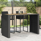 Garden high table acacia wood top 185x80x110 cm poly rattan black