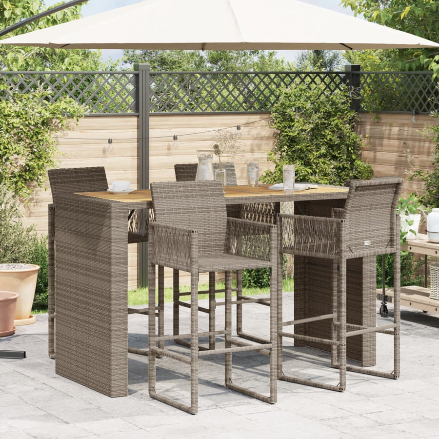 Tuintafel met acaciahouten blad 185x80x110 cm poly rattan grijs