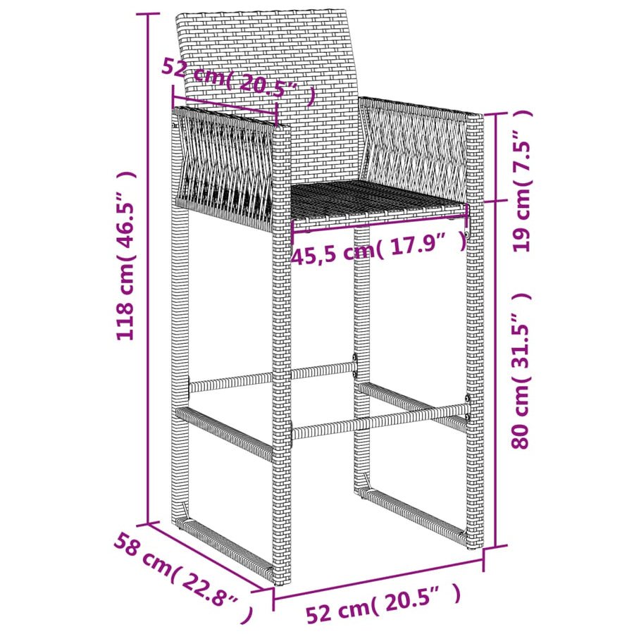 Tuinbarkrukken 2 St Poly Rattan Grijs Donkerbruin