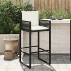 Tuinbarkrukken 2 stuks poly rattan zwart met kussens