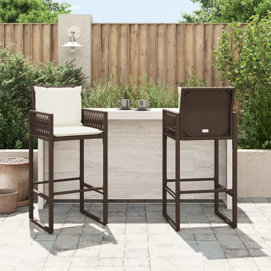 Tuinbarkrukken 2 St Met Kussens Poly Rattan Bruin Donkerbruin