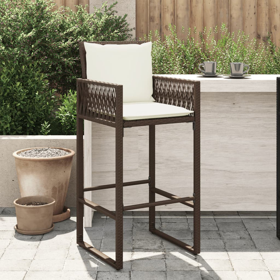 Tuinbarkrukken 2 St Met Kussens Poly Rattan Bruin Donkerbruin