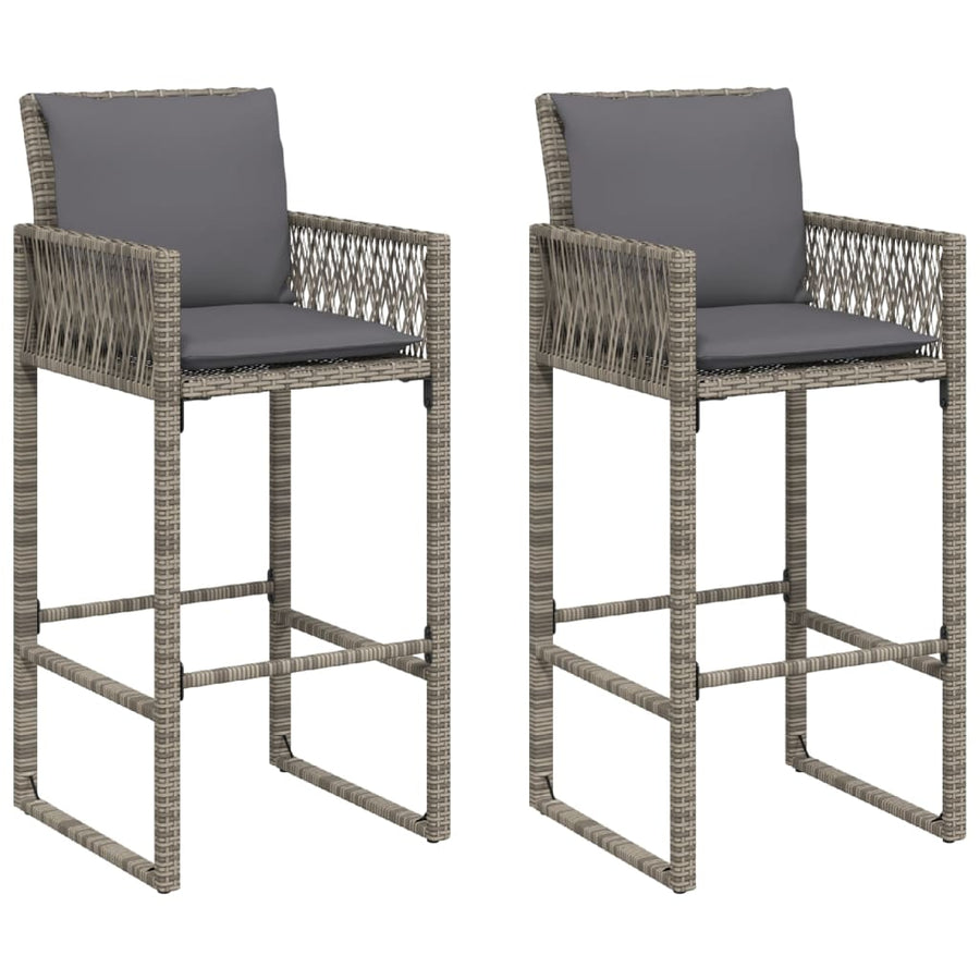 Tuinbarkrukken Met Kussens 2 St Poly Rattan Grijs