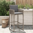 2 Garden bar stools with cushions poly rattan grey