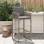 2 Garden bar stools with cushions poly rattan grey