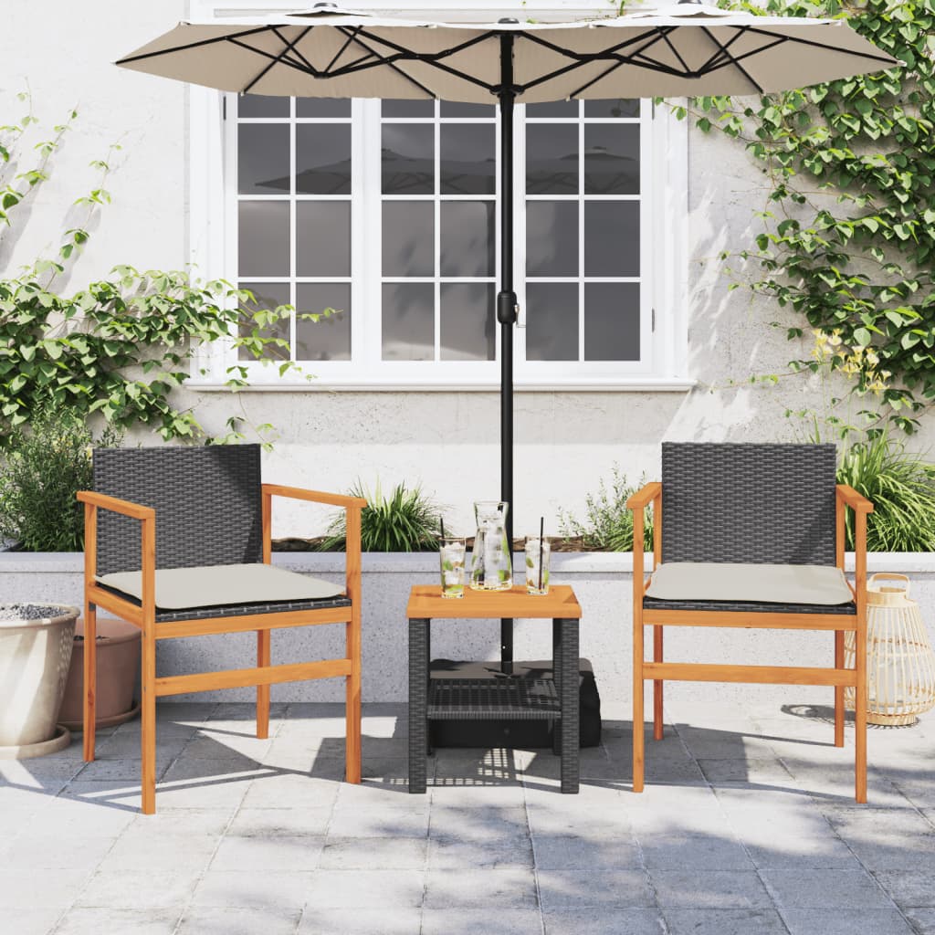Tuinstoelen 2 St Met Kussens Poly Rattan En Massief Hout Zwart
