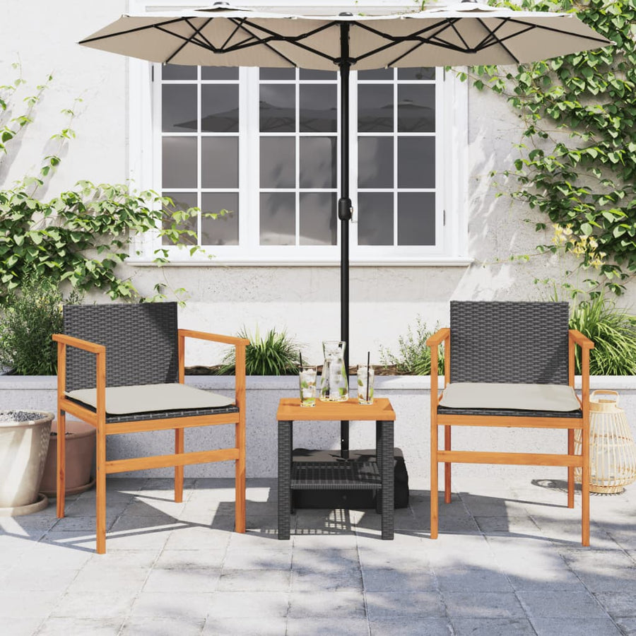 Tuinstoelen 2 St Met Kussens Poly Rattan En Massief Hout Zwart