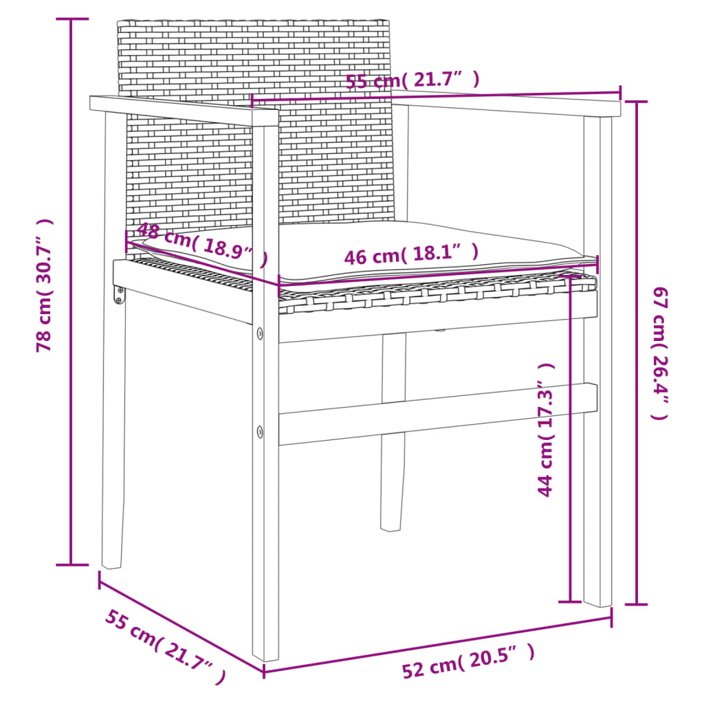 Tuinstoelen 2 St Met Kussens Poly Rattan En Massief Hout Zwart