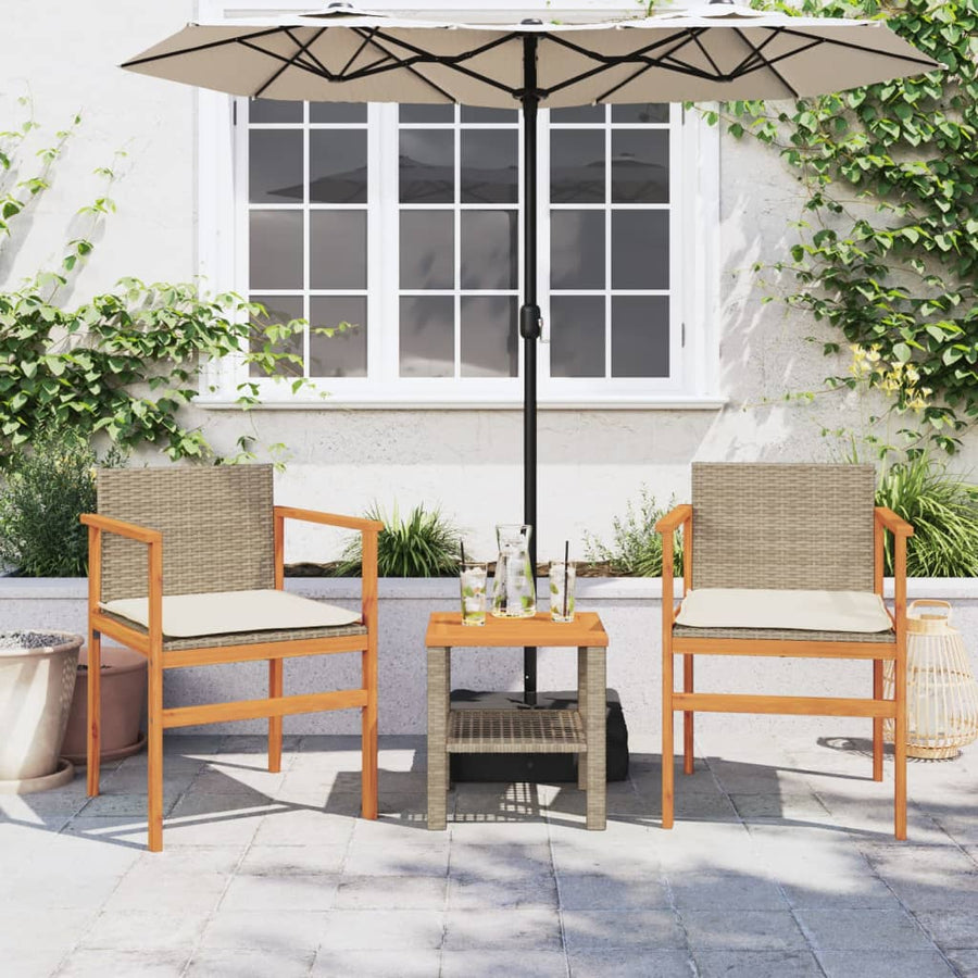 Tuinstoelen 2 St Met Kussens Poly Rattan En Massief Hout Beige