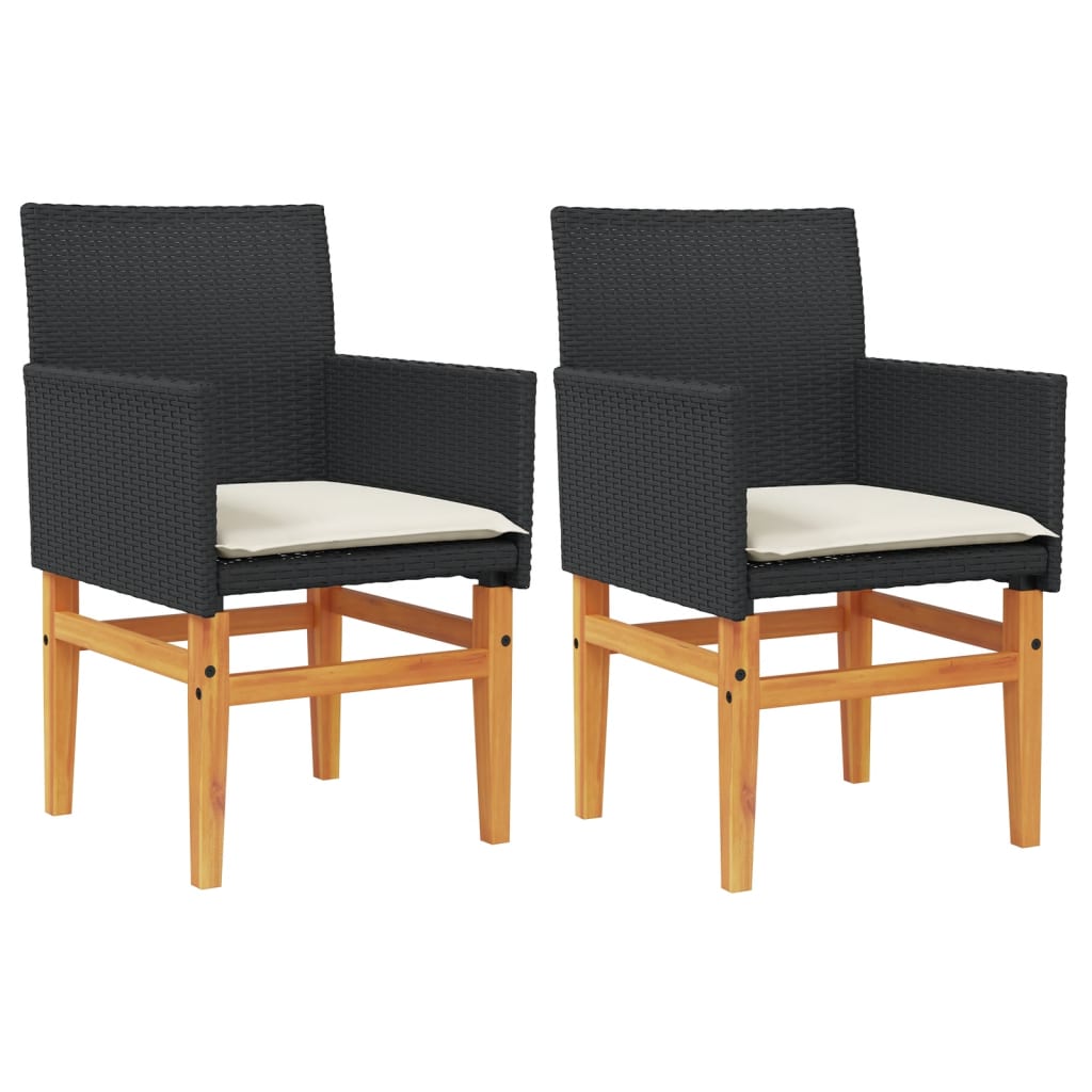 Tuinstoelen 2 St Met Kussens Poly Rattan En Massief Hout Zwart